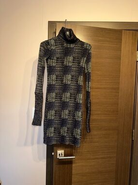 FUZZI Knit Sweater dress  in Teal and Navy Italy SZ SMALL